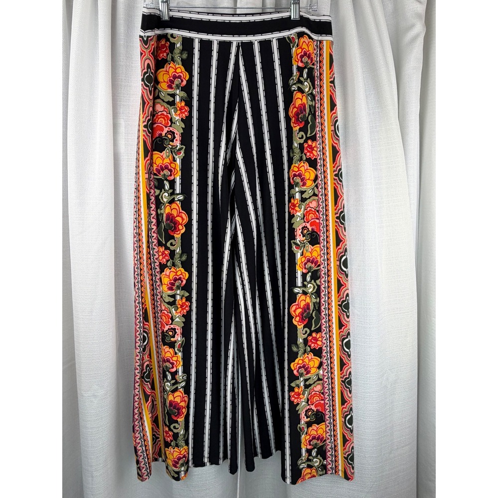 Cato Est 1946 Womens Petite Medium Wide Leg Floral Stripe Pants Black Orange MP